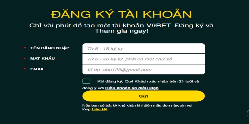 Đăng ký tài khoản là bước bắt buộc trước khi tham gia cá cược Đá gà V9bet